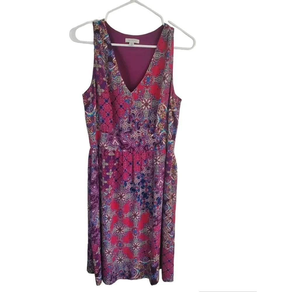 GARNET HILL FLORAL SILK BOHO SLEEVELESS DRESS, SIZE 8